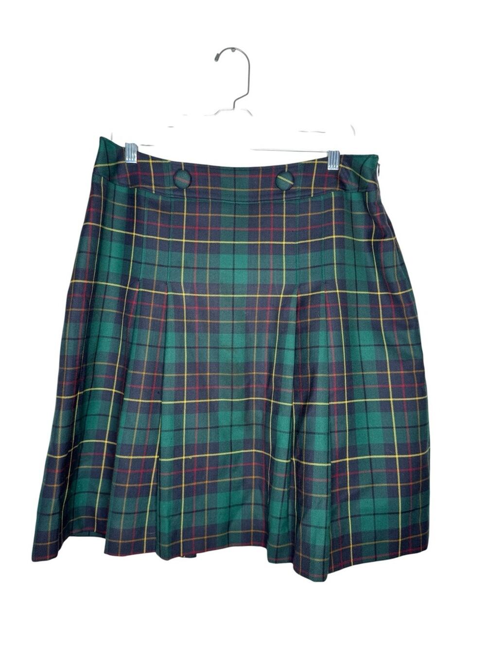 PENDLETON / vintage green blue tartan plaid pleated 100% virgin wool skirt / 14P